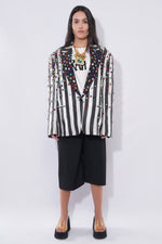 Fancy Prisoners Blazer, full look, rhinestone embellished black and white stripe
