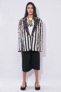 Fancy Prisoners Blazer, full look, rhinestone embellished black and white stripe