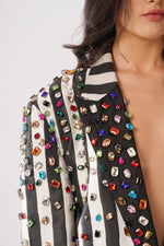 Fancy Prisoners Blazer, close up detail of rhinestone embellishment on shoulder